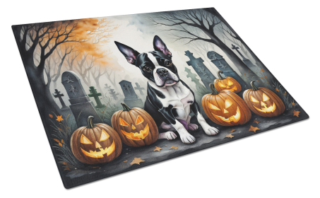 Spooky Halloween Glass Cutting Board (Dog Breed: Boston Terrier  2022, size: large)