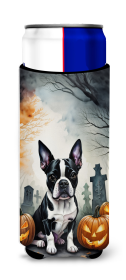 Spooky Halloween Hugger for Ultra Slim Cans (Dog Breed: Boston Terrier  2022, size: Slim Can)