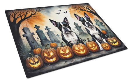 Spooky Halloween Glass Cutting Board (Dog Breed: Boston Terrier  2023, size: large)