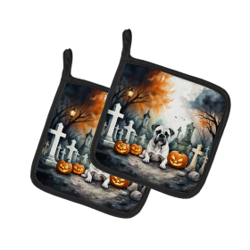 Spooky Halloween Pair of Pot Holders (Design: Boxer  2024, size: 7.5HX7.5W)