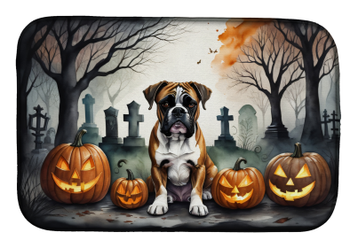 Spooky Halloween Dish Drying Mat (Dog Breed: Boxer  2026, size: 14  x 21")