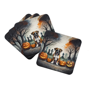 Spooky Halloween Foam Coasters (Dog Breed: Boxer  2026, size: 3.5)