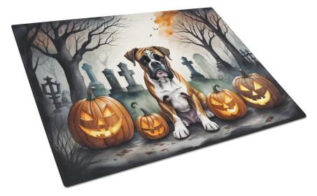 Spooky Halloween Glass Cutting Board (Dog Breed: Boxer  2026, size: large)