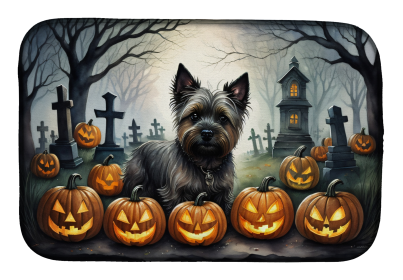 Spooky Halloween Dish Drying Mat (Dog Breed: Cairn Terrier  2027, size: 14  x 21")