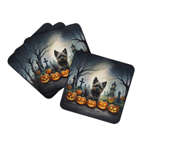 Spooky Halloween Foam Coasters (Dog Breed: Cairn Terrier  2027, size: 3.5)