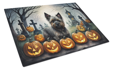 Spooky Halloween Glass Cutting Board (Dog Breed: Cairn Terrier  2027, size: large)
