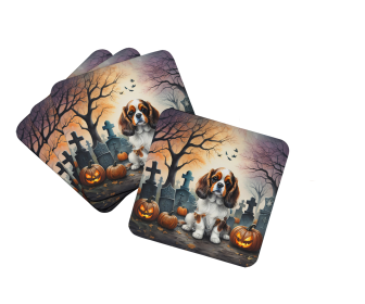 Spooky Halloween Foam Coasters (Dog Breed: Cavalier Spaniel  2028, size: 3.5)