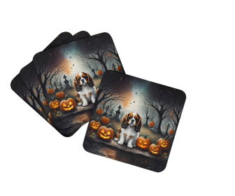 Spooky Halloween Foam Coasters (Dog Breed: Cavalier Spaniel  2029, size: 3.5)