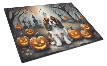 Spooky Halloween Glass Cutting Board (Dog Breed: Cavalier Spaniel  2029, size: large)