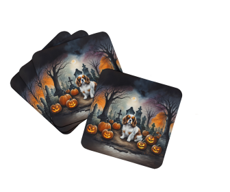 Spooky Halloween Foam Coasters (Dog Breed: Cavalier Spaniel  2030, size: 3.5)