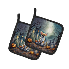 Spooky Halloween Pair of Pot Holders (Design: Chihuahua  2031, size: 7.5HX7.5W)