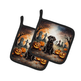 Spooky Halloween Pair of Pot Holders (Design: Labrador Retriever  2032, size: 7.5HX7.5W)