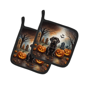 Spooky Halloween Pair of Pot Holders (Design: Labrador Retriever  2033, size: 7.5HX7.5W)