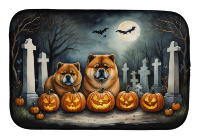 Spooky Halloween Dish Drying Mat (Dog Breed: Chow Chow  2034, size: 14  x 21")