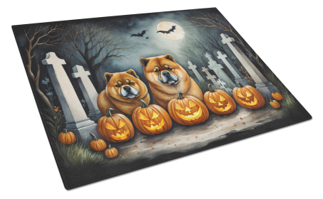 Spooky Halloween Glass Cutting Board (Dog Breed: Chow Chow  2034, size: large)
