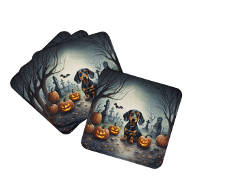 Spooky Halloween Foam Coasters (Dog Breed: Dachshund  2036, size: 3.5)