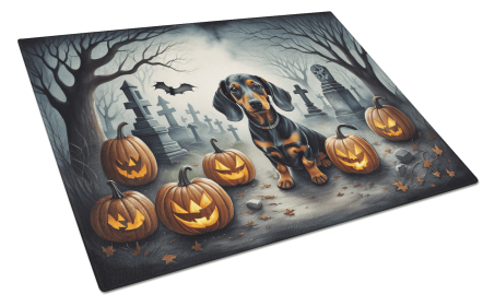 Spooky Halloween Glass Cutting Board (Dog Breed: Dachshund  2036, size: large)