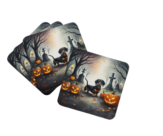 Spooky Halloween Foam Coasters (Dog Breed: Dachshund  2037, size: 3.5)