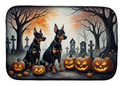 Spooky Halloween Dish Drying Mat (Dog Breed: Doberman Pinscher  2038, size: 14  x 21")