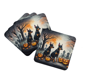 Spooky Halloween Foam Coasters (Dog Breed: Doberman Pinscher  2038, size: 3.5)