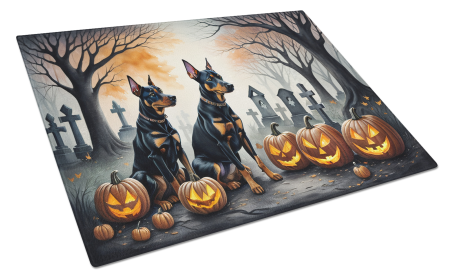Spooky Halloween Glass Cutting Board (Dog Breed: Doberman Pinscher  2038, size: large)