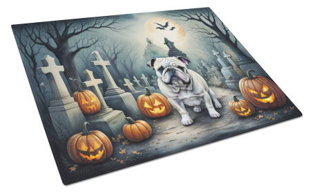 Spooky Halloween Glass Cutting Board (Dog Breed: English Bulldog  2039, size: large)