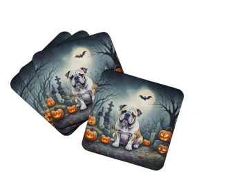 Spooky Halloween Foam Coasters (Dog Breed: English Bulldog  2040, size: 3.5)