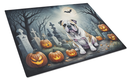 Spooky Halloween Glass Cutting Board (Dog Breed: English Bulldog  2040, size: large)
