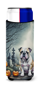 Spooky Halloween Hugger for Ultra Slim Cans (Dog Breed: English Bulldog  2040, size: Slim Can)
