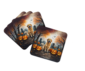 Spooky Halloween Foam Coasters (Dog Breed: Golden Retriever  2043, size: 3.5)