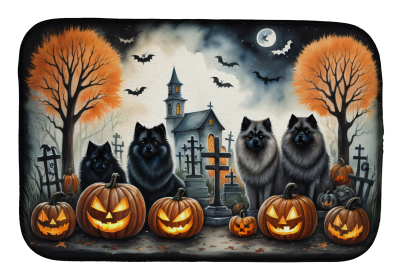 Spooky Halloween Dish Drying Mat (Dog Breed: Keeshond  2045, size: 14  x 21")