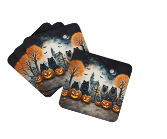 Spooky Halloween Foam Coasters (Dog Breed: Keeshond  2045, size: 3.5)
