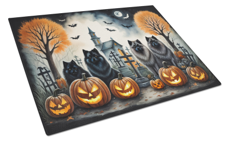 Spooky Halloween Glass Cutting Board (Dog Breed: Keeshond  2045, size: large)
