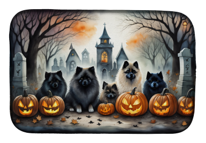Spooky Halloween Dish Drying Mat (Dog Breed: Keeshond  2046, size: 14  x 21")