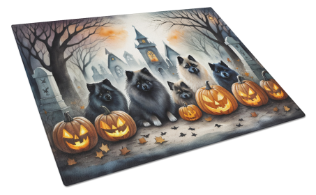 Spooky Halloween Glass Cutting Board (Dog Breed: Keeshond  2046, size: large)