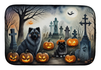 Spooky Halloween Dish Drying Mat (Dog Breed: Keeshond  2047, size: 14  x 21")