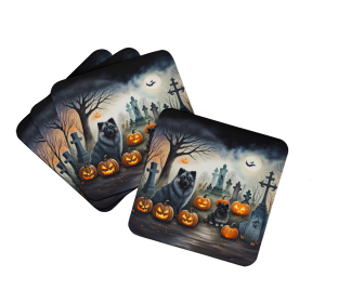 Spooky Halloween Foam Coasters (Dog Breed: Keeshond  2047, size: 3.5)
