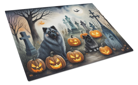 Spooky Halloween Glass Cutting Board (Dog Breed: Keeshond  2047, size: large)