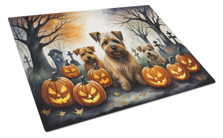 Spooky Halloween Glass Cutting Board (Dog Breed: Norfolk Terrier  2048, size: large)
