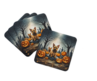 Spooky Halloween Foam Coasters (Dog Breed: Norwich Terrier  2049, size: 3.5)