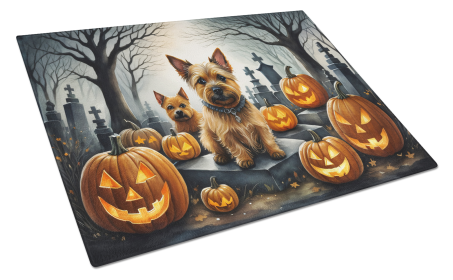 Spooky Halloween Glass Cutting Board (Dog Breed: Norwich Terrier  2049, size: large)