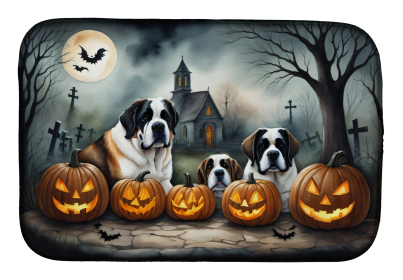 Spooky Halloween Dish Drying Mat (Dog Breed: Saint Bernard  2050, size: 14  x 21")