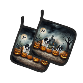 Spooky Halloween Pair of Pot Holders (Design: Saint Bernard  2050, size: 7.5HX7.5W)