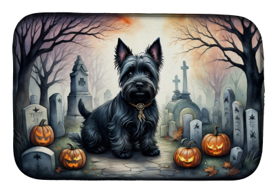 Spooky Halloween Dish Drying Mat (Dog Breed: Scottish Terrier  2051, size: 14  x 21")