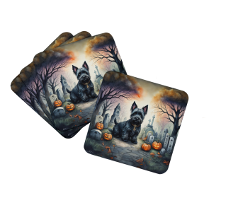 Spooky Halloween Foam Coasters (Dog Breed: Scottish Terrier  2051, size: 3.5)
