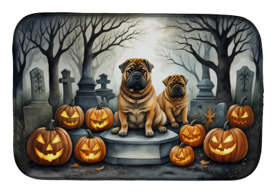 Spooky Halloween Dish Drying Mat (Dog Breed: Shar Pei  2052, size: 14  x 21")