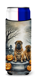 Spooky Halloween Hugger for Ultra Slim Cans (Dog Breed: Shar Pei  2052, size: Slim Can)