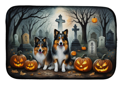 Spooky Halloween Dish Drying Mat (Dog Breed: Sheltie  2053, size: 14  x 21")