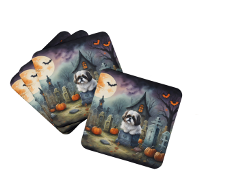 Spooky Halloween Foam Coasters (Dog Breed: Shih Tzu  2054, size: 3.5)