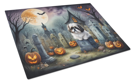 Spooky Halloween Glass Cutting Board (Dog Breed: Shih Tzu  2054, size: large)